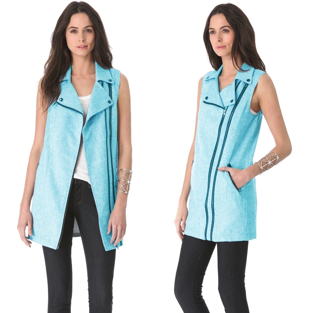 STYLESTALKER Blue Asymmetrical Full Zip Moto Biker Longline Vest